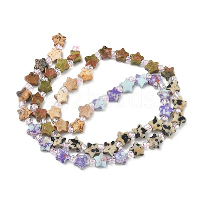 4 Styles Synthetic Imperial Jasper & Natural Picture Jasper & Unakite & Dalmatian Jasper Beads Strands G-D095-A04-1
