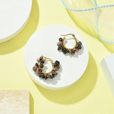 Natural Rhodochrosite Chips Braided Hoop Earrings EJEW-JE04940-12-1