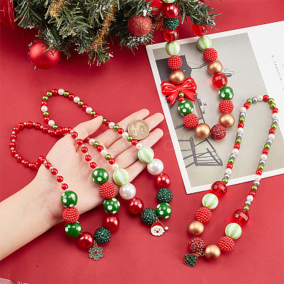 4Pcs 4 Styles ABS Plastic Pearl & Acrylic & Resin Beaded Necklaces Set NJEW-AB00010-1