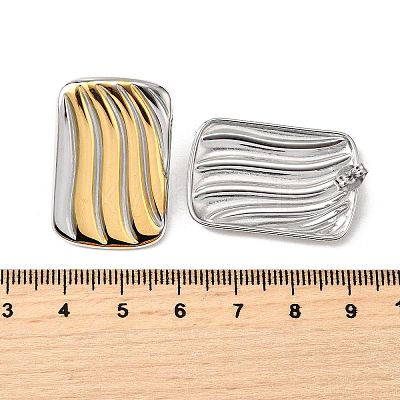 Rectangle 304 Stainless Steel Two Tone Stud Earrings EJEW-D308-10B-PG-1