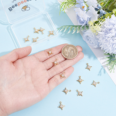 14Pcs Brass Micro Pave Cubic Zirconia Pendants KK-BBC0028-17-1