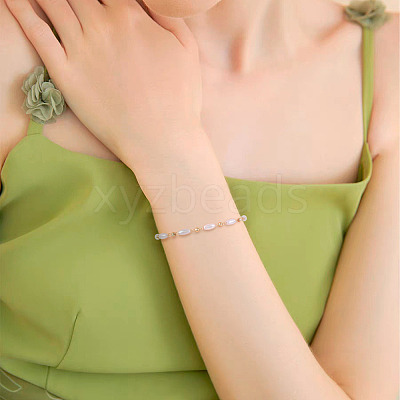 DIY Plastic Pearl Oval Beaded Brass Link Chain Bracelet Necklace Making Kits DIY-TA0009-62-1