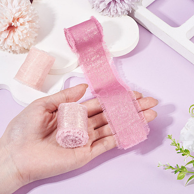 3 Rolls 3 Colors Polyester Frayed Fringe Ribbon OCOR-TA0003-80-1