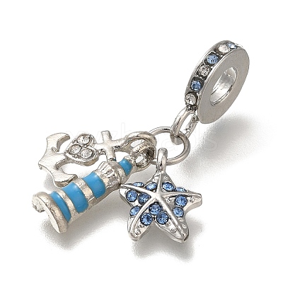 Rack Plating Alloy Rhinestone European Dangle Charms PALLOY-P307-22P-1