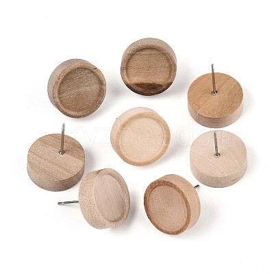 Natural Maple Wood Stud Earring Findings with 316 Stainless Steel Pin WOOD-N016-02-1