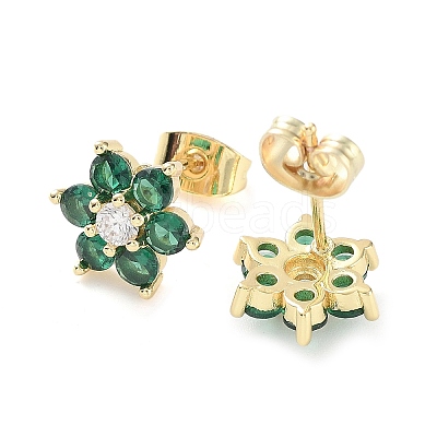Brass Micro Pave Cubic Zirconia Stud Earrings EJEW-P247-05G-02-1