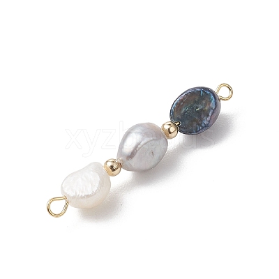 Three-Color Natural Pearl Potato Beaded Connector Charms PALLOY-JF04904-01-1