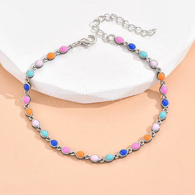 Bohemian Style Brass Enamel Oval Link Anklets WG8DE61-06-1