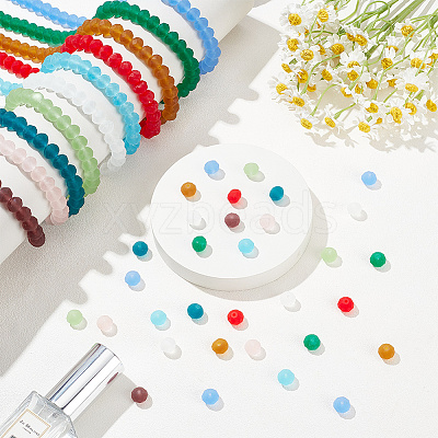 10 Strands 10 Colors Frosted Transparent Glass Beads Strands FGLA-AR0001-02-1