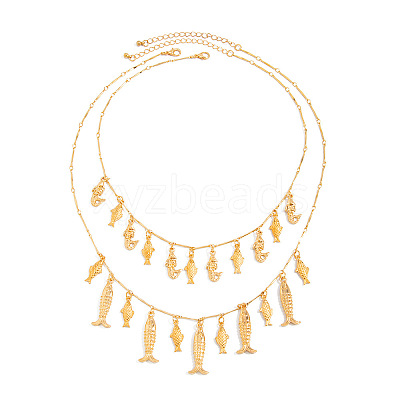 Bohemian Ocean Zinc Alloy & Iron Multiple Fish Pendant Double Layer Necklaces for Women WG627B2-01-1