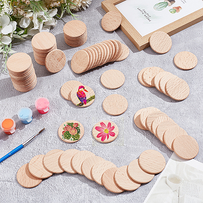 200Pcs Beech Wooden Round Pieces WOOD-NB0002-94A-1