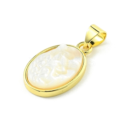 Rack Plating Brass Pave Natural Shell Pendants KK-A204-01A-03G-1