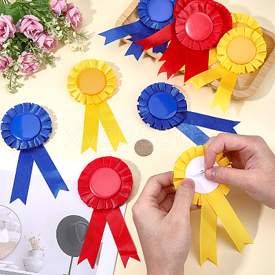12Pcs 3 Colors Award Ribbon Shape Tinplate Badge Pins JEWB-CP0001-53-1