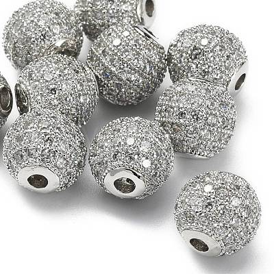 CZ Brass Micro Pave Grade AAA Clear Color Cubic Zirconia Round Beads KK-O065-8mm-05P-NR-1
