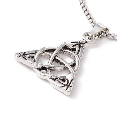 Alloy Trinity Knot Wish Knot Pendant Necklace with 201 Stainless Steel Box Chains NJEW-E016-13AS-1