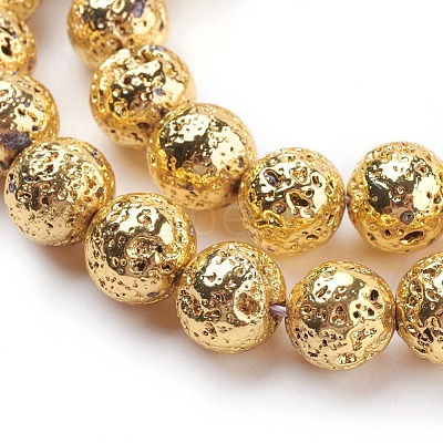 Electroplated Natural Lava Rock Bead Strands G-E429-01-10mm-G-1