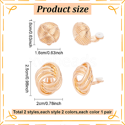 4 Pairs 4 Style Alloy Round Knot Clip-on Earrings for Women EJEW-AN0004-31-1