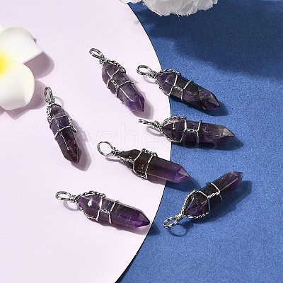 Natural Amethyst Double Terminated Pointed Pendants G-J062-02P-1
