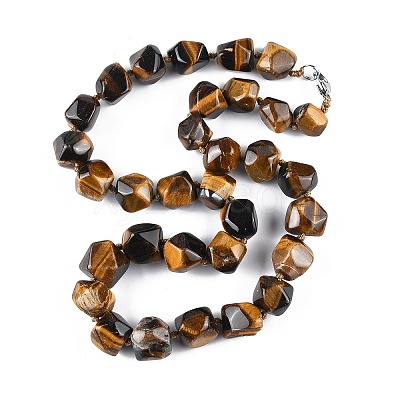 Natural Tiger Eye Nuggets Beaded Necklaces for Women Men NJEW-K388-01J-1