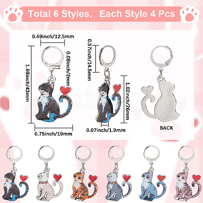 24Pcs 6 Colors Cat Alloy Enamel Pendant Locking Stitch Markers HJEW-SC00114-1