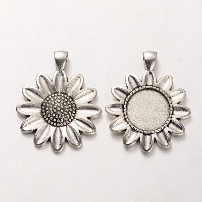 Tibetan Style Alloy Flower Pendant Cabochon Settings PALLOY-J494-16AS-1