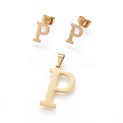 304 Stainless Steel Pendants and Stud Earrings Jewelry Sets SJEW-P099-16G-1