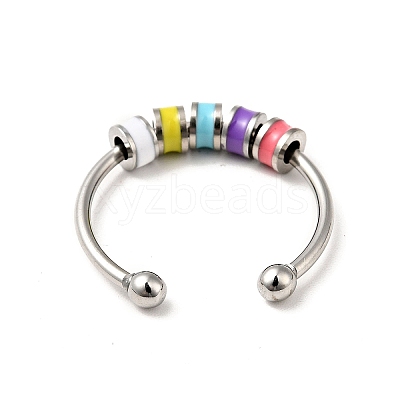 Enamel Disc Rotating Beaded Open Cuff Ring RJEW-C032-01A-P-1