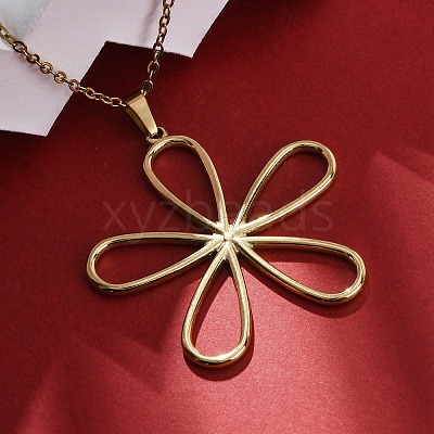 Hollow Flower 304 Stainless Steel Pendant Necklaces NJEW-M096-25G-1