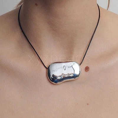 304 Stainless Steel Bean Pendant Adjustable Black Waxed Cord Necklaces for Women FS-WGC253F-01-1