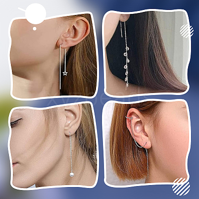 Anti-Tarnish 3 Pairs Rhodium Plated 925 Sterling Silver Stud Earring Findings STER-BBC0006-73A-1