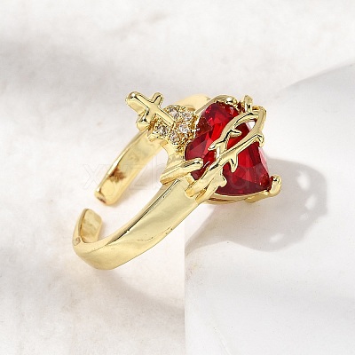 Brass Micro Pave Cubic Zirconia Open Cuff Rings RJEW-P178-02A-G-1