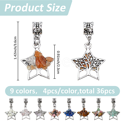 36Pcs 9 Colors Tibetan Style Alloy & Brass & Gemstone Chip European Dangle Charms PALLOY-FH00146-1
