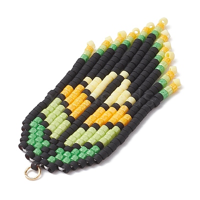 2Pcs 2 Colors Handmade Glass Seed Beaded Leaf Shape Big Pendants PALLOY-MZ00931-1