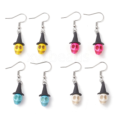 4 Pairs Dyed Synthetic Turquoise Pendants Earrings EJEW-TA00422-1