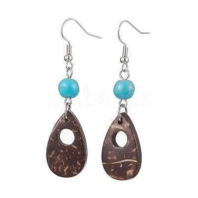 Teardrop Coconut & Synthetic Turquoise Dangle Earrings for Women EJEW-JE05892-1