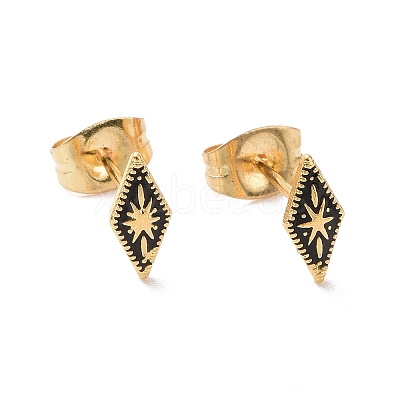 Enamel Rhombus with Star Stud Earrings with 316L Surgical Stainless Steel Pins X-EJEW-P204-02G-06-1