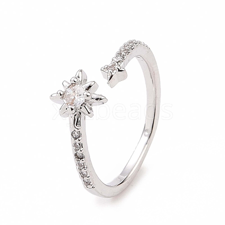 Clear Cubic Zirconia Star Open Cuff Ring RJEW-B028-24P-1