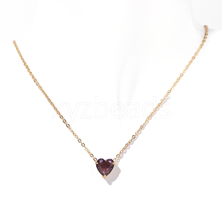 Stainless Steel Pave Cubic Zirconia Heart Pendant Cable Chain Necklaces for Women PW-WG05D07-02-1