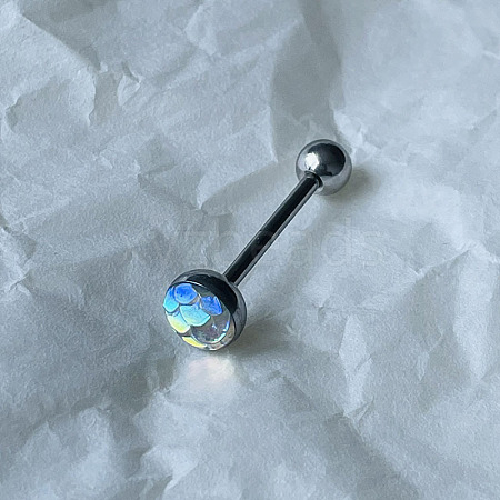 Gradient Color Flat Round Scale Stainless Steel Enamel Straight Barbell 15 Gauge Piercing Tongue Rings for Women Men WGF798A-34-1