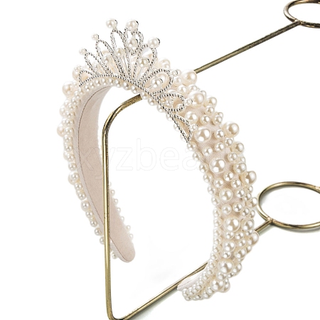 Imitation Pearls Decor Pleated Cloth Headbands with Crown PW-WG085B8-01-1