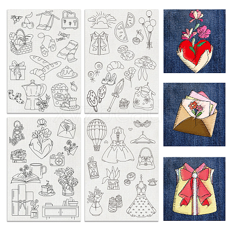 4 Sheets 11.6x8.2 Inch Stick and Stitch Embroidery Patterns DIY-WH0455-166-1