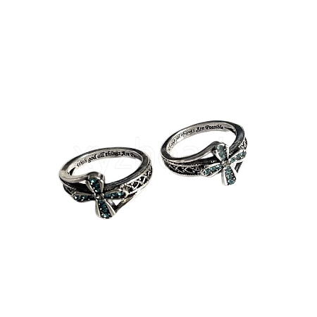 Rhinestone Cross Finger Rings WG60763-03-1