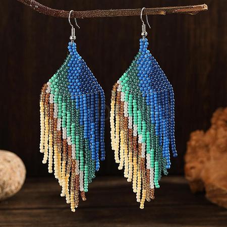 Bohemian Style Blue Ombre Tassel Dangle Earrings JM6749-1