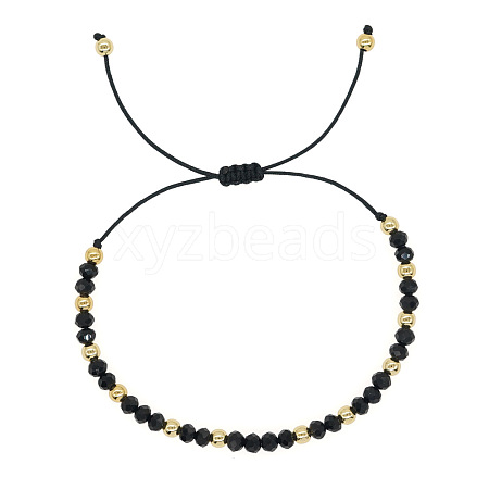 Glass & Brass Round Beads Braided Bead Bracelets LS-RD6595-1-1