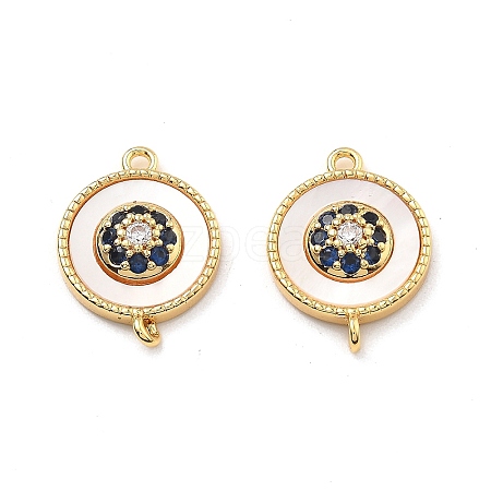 Brass Micro Pave Blue Cubic Zirconia and Shell Connector Pendants KK-B129-17G-1