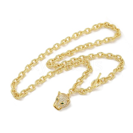 Brass Micro Pave Cubic Zirconia Leopard Pendant Cable Chain Necklaces NJEW-K385-01A-01-1