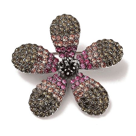 5-Petal Flower Alloy Rhinestone Brooches for Backpack Clothes JEWB-S028-02B-1