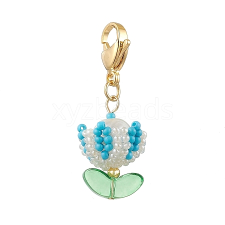 Flower Glass Seed Beaded Pendant Decorations HJEW-MZ00163-01-1