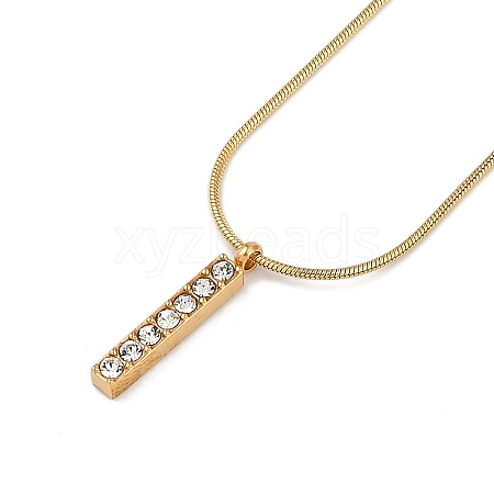 PVD Vacuum Plating 304 Stainless Steel Crystal Rhinestone Rectangle Pendant Round Snake Chain Necklaces for Women NJEW-Z044-06G-1