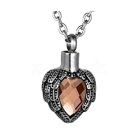 Angel Wing Heart Titanium Steel Urn Ashes Pendant Cable Chain Necklaces PW-WG79058-01-1